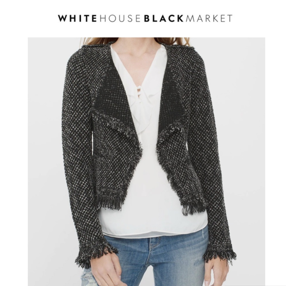 WHBM Fringe Tweed Sweater Jacket